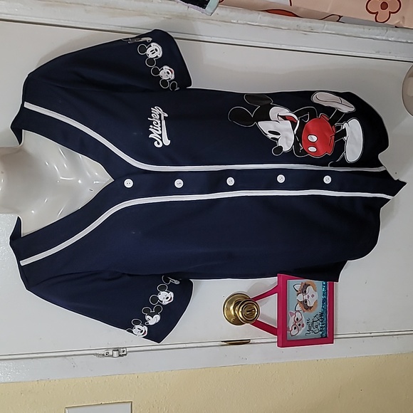 Disney Tops - COPY - Disney jersey button down Mickey Mouse print graphic lightweight nwot M/…